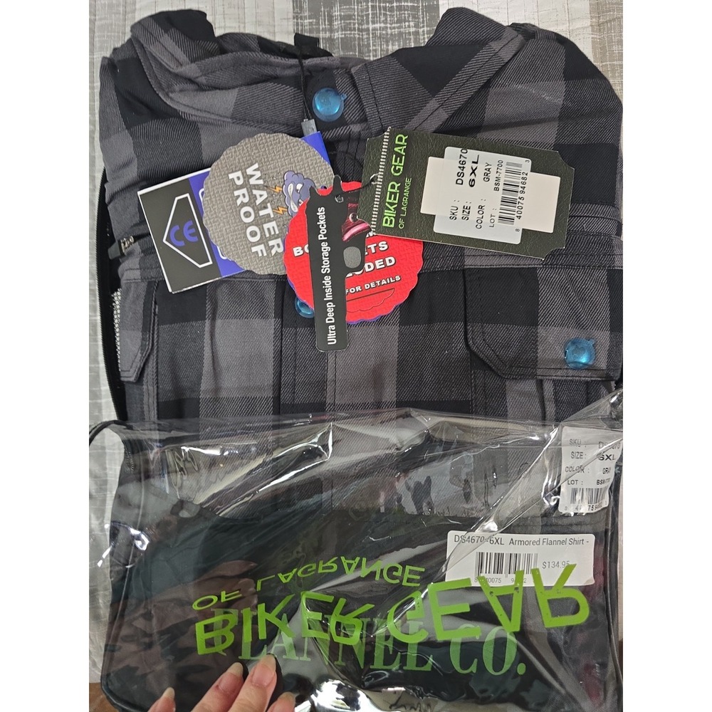 Daniel Smart DS4670 Armored Flannel Shirt Biker Protective Gear Size 6XL Grey